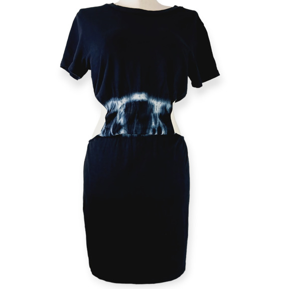 LNA Clothing SZ M Cotton Black Short Sleeve Dress Tie Dye Waist Open Back NWT - Picture 5 of 8